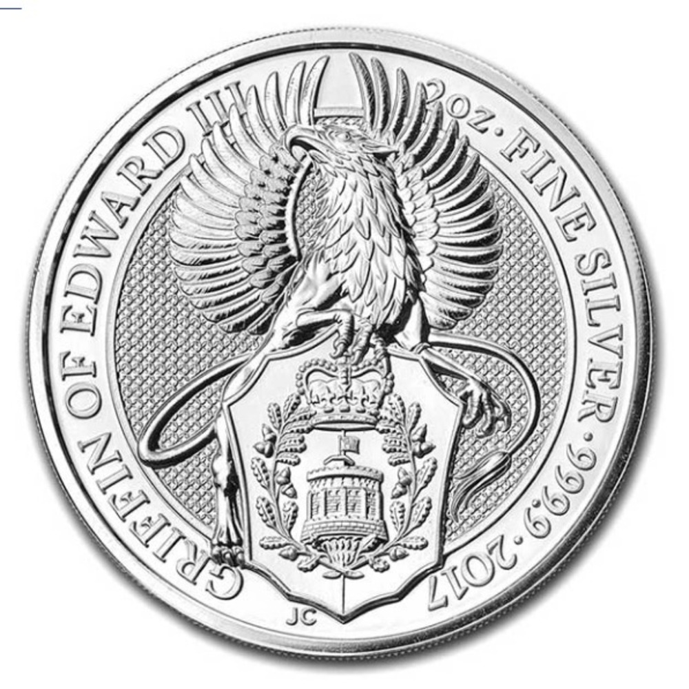 2017 British Queen's Beast Griffin of Edward III 2 oz .9999 Silver BU Coin